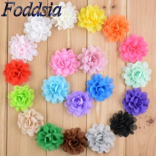 Foddsia 40pcs/lot 20 Colors Chiffon Flowers For Headbands 2" Fabric Flowers DIY Girl Hair Accessories Dress Ornaments F03