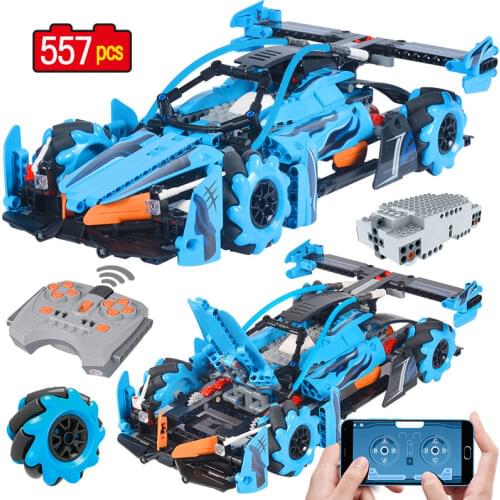 City Technical RC 360 Rotating Drift Racing Car Model Building Blocks Sports Car Remote Control Vehicle Bricks Toys For Boys
