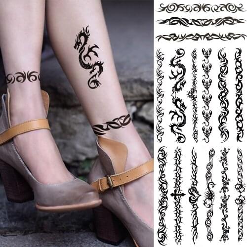 Indian Tribal Totem Dragon Temporary Tattoos For Women Lady Realistic Scorpion Lizard Cross Fake Tattoo Sticker Thigh Arm Tatoos