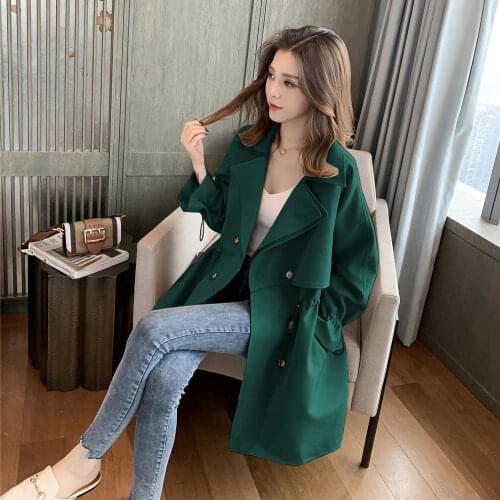 Khaki Double Breasted Windbreaker Womens Mid-length Spring Autumn Coat Korean Version Of The Wild Loose Suit Collar Casual Coat