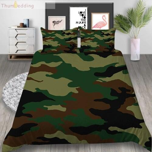Thumbedding Military Bedding Set King Size Duvet Cover Set Queen Green Soft Touching Material Bed Cover with Pillowcase 3pcs