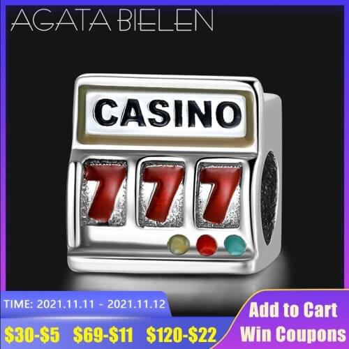 Square Casion luckly numeral 925 Sterling Silver Fine DIY Charms fits Original Bracelets Necklace Beads Jewelry Making