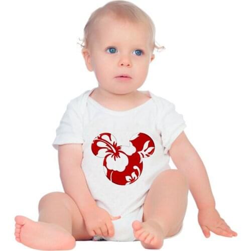 Mickey Mouse Floral Print Baby Clothes New Born White Soft Short Sleeve Jumpsuits Infant Bodysuit Baby Kids Girl Boy Rompers