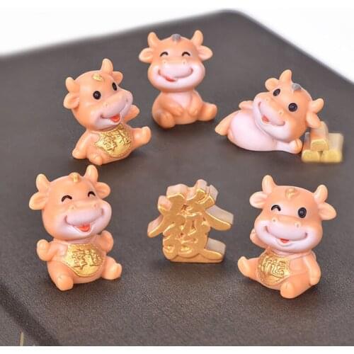 ZOCDOU1 Piece Cute Golden Cow Animal Small Statue Little Figurine Resin Crafts Figure Ornament Miniatures