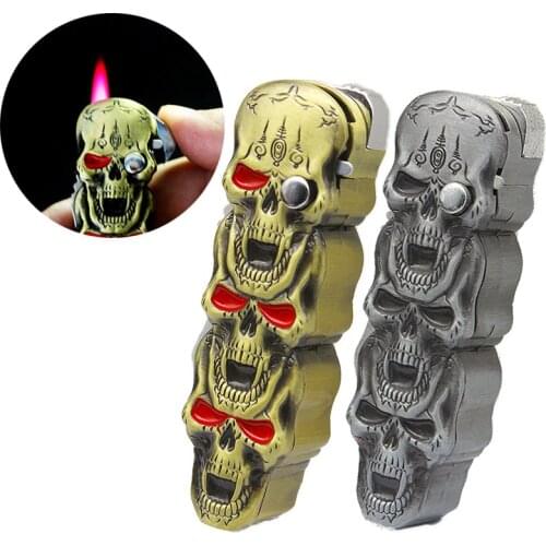 Multifunctional Butane Torch Windproof Lighter with Utility Knife Creative Skull Inflatable Lighter Jet Oudoor Survival Lighter
