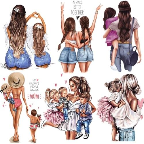 Fashion mom and Son daughter Stripes Iron on Patches Heat-sensitive Appliques Thermo Stickers on Clothes Iron-on Transfers Tops