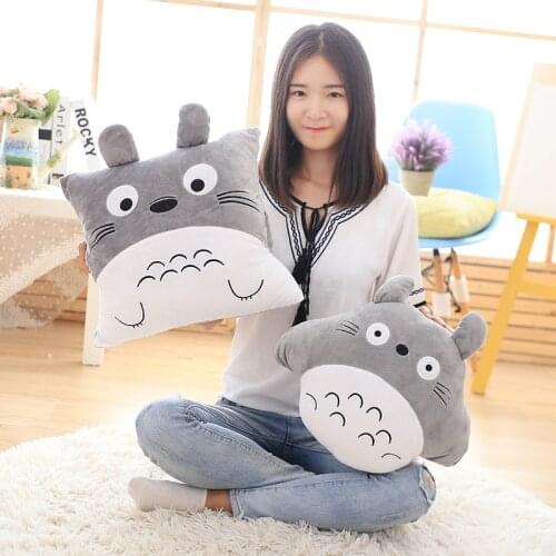 Cartoon Totoro Air Conditioning Blanket Inserted Hand Pillow Car Quilt Cushion Plush Toys Boys Girls Valentines Christmas Gifts