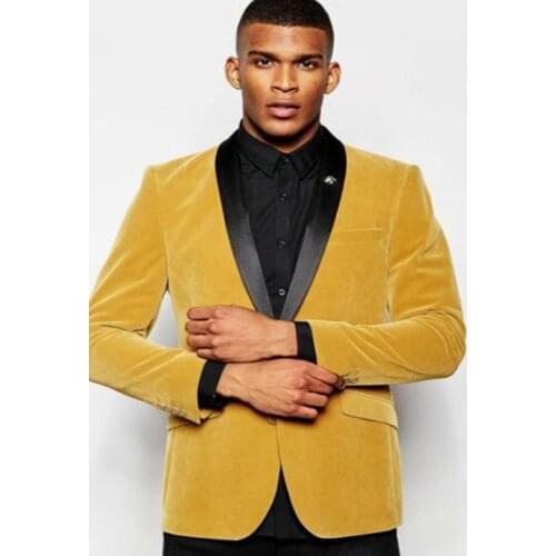 Auriparus flaviceps Yellow Velvet Tuxedo Coat Mens Suit Velvet Jacket and Black Pants for Prom Suits Groomsman Suit