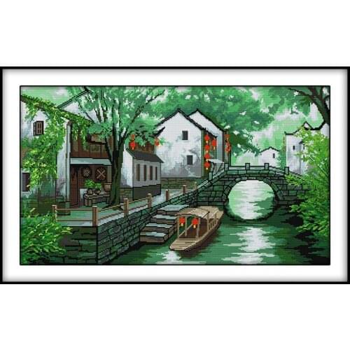 Cross Stitch Kits Counted Cross Stitch Chinese Yangtze River Delta 11ct Printed Cross Stitches Scenic Embroidery Needlework Sets