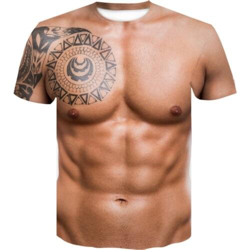 New features in summer 2021! Harajuku T-shirt 3D Interesting Pattern Naked Skin Chest Muscle Mens Weird Mens Shirt Top