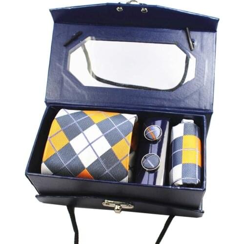 New Design 8cm Luxury Mens Tie Set With Gift Box Handkerchief Cufflinks And Necktie Silk Jacquard Woven Tie For Wedding Business