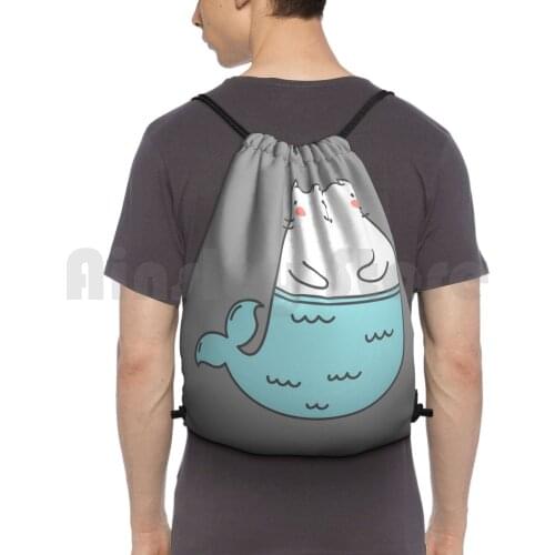 Adorable Mermaid Kitty Cat , Cute Purrmaid , Cat Mermaid Backpack Drawstring Bag Riding Climbing Gym Bag Mermaid Cat Kitty