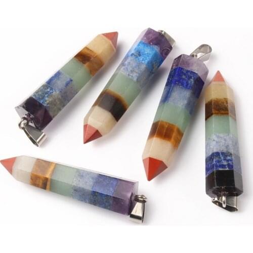 Natural Stone Necklace Pendant Rainbow Cylinder Shape Geometric Charms Pendants for Jewelry Making Handmade DIY Accessories