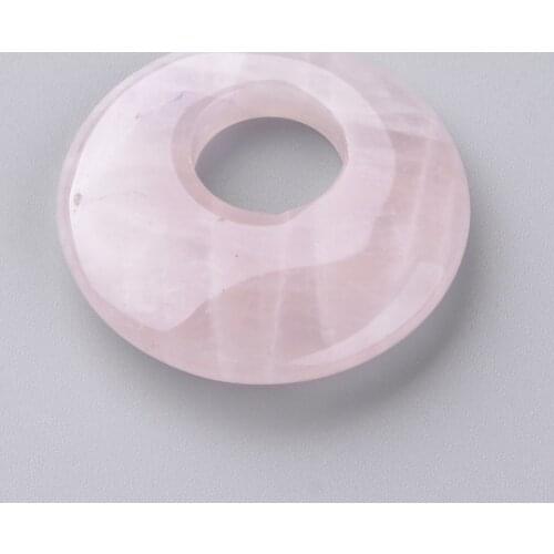 5pcs Natural RoseQuartz Semi-precious Stone Jewelry Necklace Round Shaped Supply Pendants, Donut, 27~28x5.5~6mm, Hole: 10mm