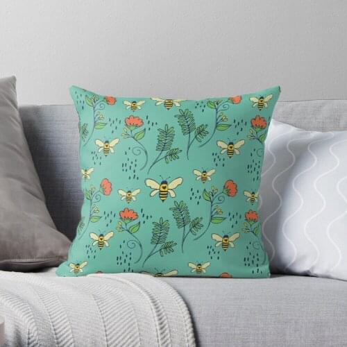 Bees and Flowers Throw Pillow Cushion Cover Polyester throw pillows case on sofa home living room car seat decor 45x45cm