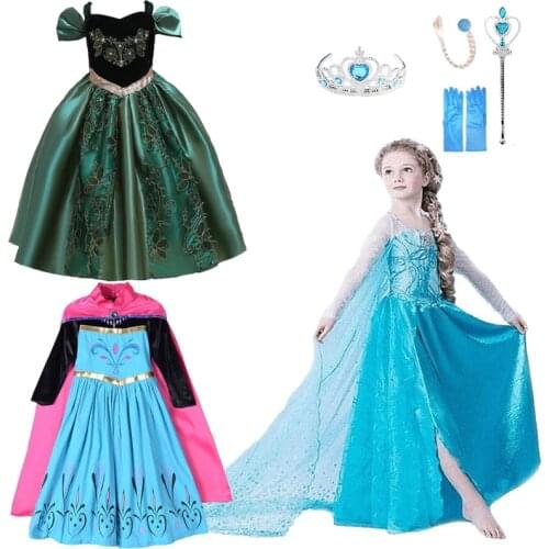 Elsa Princess Dresses Girls Party Dress Kids Frozen Cosplay Costume Crown Set Gift Vestidos Christmas Outfits Halloween