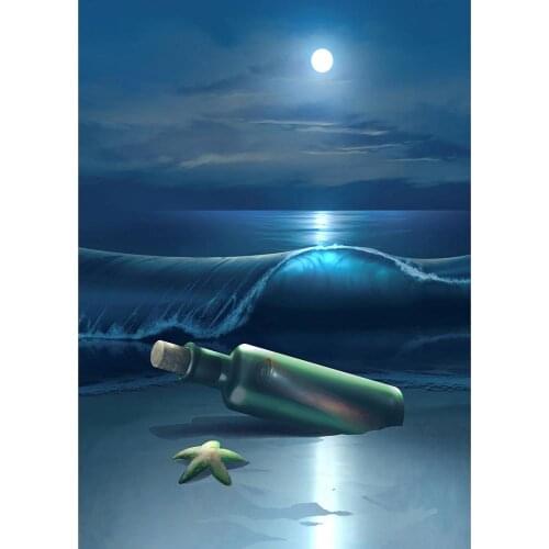 Full Moon Sea Wave Drift Bottle Photo Backdrop Vinyl Cloth Background for Baby Children Portrait Photocall Photography Props