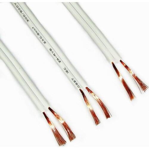 Lamp Head Wire Pure Copper White Double Parallel Wire RVB2 Core *0.5 0.75 1 Square LED Power Cord Soft Oxygen free copper 10M