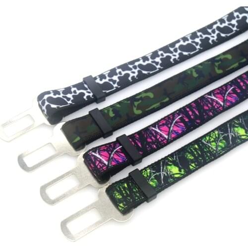 DHK 1'' 25mm Dog Seat Belt Cow Camo Tree Pattern Personalized High Quality Ribbons Adjustable Dog Car Seat Belts C1958