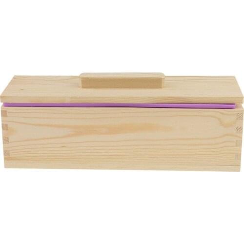 DIY Handmade Soap Silicone Mold - Rectangular Soap Mold with Wooden Box and Wooden Lid - purple + wood, 900ml