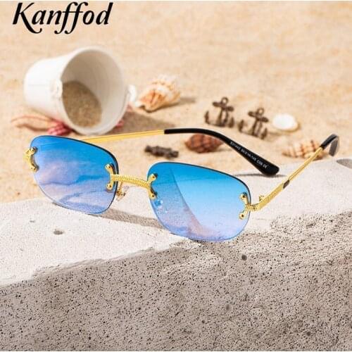 Kanffod Rectangle Sunglasses Rimless Men 2021 High Quality Fashion Square Metal Sun Glasses Women Frameless Mirror Lens UV400