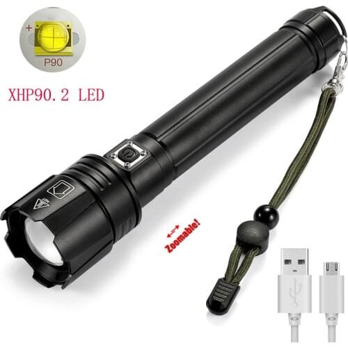 New XHP90.2 LED Flashlight Super Bright 7500 Lumen 3 Modes Tactical Rechargeable Zoomable Waterproof Troch Light