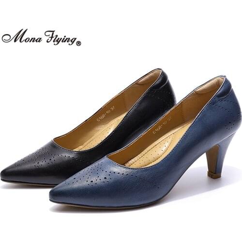 Mona Flying Women Leather Pumps Fashion Comfort Elegant Hand Made Pointed Toe High Heels Party Office Shoes for Ladies G168-10