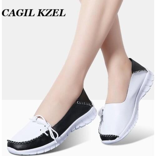 CAGILKZEL Spring High Quality Women Shoes Genuine Leather Slip On Flats Shoes Woman Handmade Loafers Flat Ladies Shoes Slipony