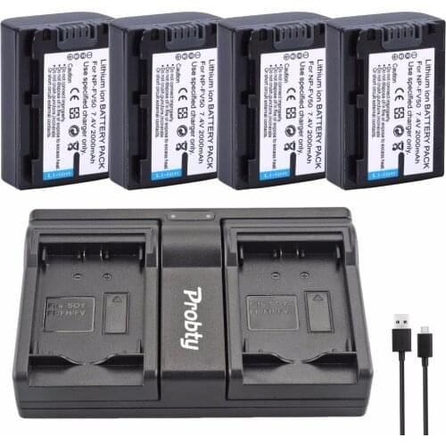 4Pcs PROBTY NP-FV50 NP FV50 Battery + Dual Charger For SONY HDR XR550E XR350E CX550E CX350E CX150E DCR SR68E SX83E SX63E SX43E