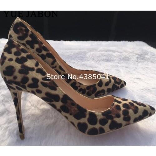 2019 Autumn Shoes Classic Style High Heels Pointed Toe Suede Leopard Printed Patchwork Thin Heels Woman Pumps Sexy Heels