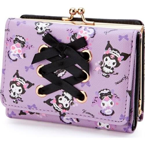 Sanrio PU Kuromi Womens Casual Wallet Zipper Buckle Card holder girl boy cartoon Wallet coin purse bag
