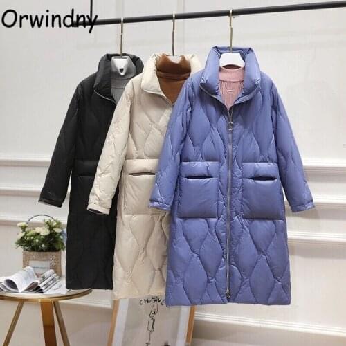 Orwindny Warm White Duck Down Jackets Women Winter Mandarin Collar Fashion Warm Coat Outerwear Snow Wear High Street Clothing