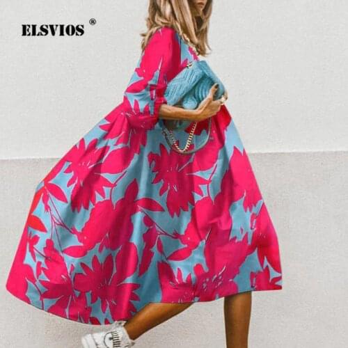 2020 Summer Floral Print Half Sleeve Party Dress Women O Neck Loose A-Line Dress Elegant Vintage Casual Dresses Female Vestidos