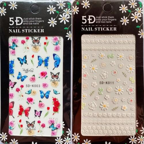 1pc 3D Acrylic Engraved Nail Art Decorations Stickers Embossed White Pink Color Flower Butterfly 5D Nails Decal sticker