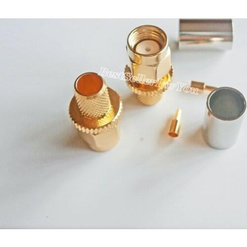 1Pcs RP SMA Male Jack Crimp RG8X RG-8X LMR240 4C-2V Cable Straight Connector GoldenBrass