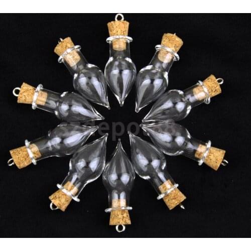 10 Glass Cork Bottles Tear Drop Jars Vial Wishing Bottle DIY Pendants Charms