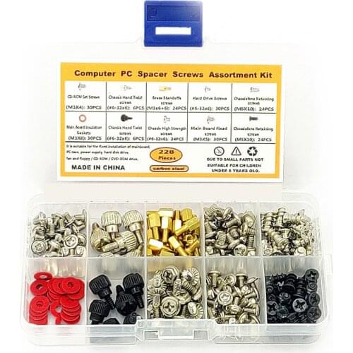 228Pcs Computer PC Screw Kit Motherboard Case Fan Cd-Rom Hard Disk Security Screws With Box