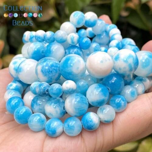 6/8/10/12mm Natural Stone Blue White Persian Jades Round Spacer Loose Beads For Jewelry Making DIY Bracelets Accessories 15