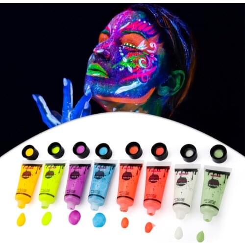 8pcs/set Body Painting Art Paint Neon Fluorescent Party Festival Halloween Cosplay Makeup Kids Face Paint UV Glow Painting