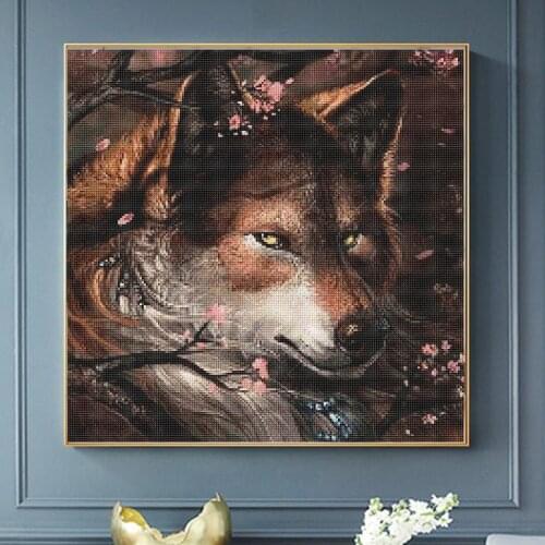 Wolf Full Round Diamond Painting Cartoon Characters Diamond Embroidery Animal Picture full Rhinestone Home Decoration Painting