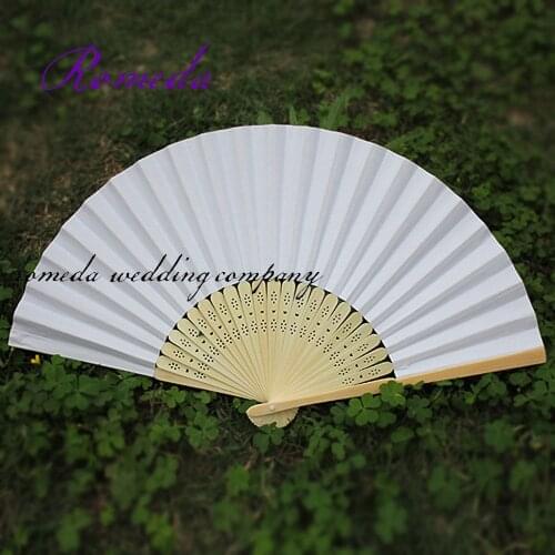 Free Shipping Hot selling 50 pcs/lot White Folding Elegant Paper Hand Fan Wedding&Party Favors 21cm