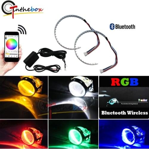 Bluetooth Wireless Remote Control 15-SMD RGB LED Demon Eye Halo Ring Kit for Headlight Projectors or 2.5" 2.8" 3.0" Retrofit Pr