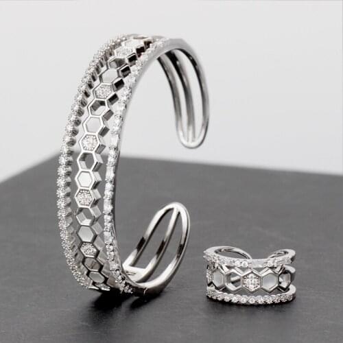 BrideTalk luxury African Bangle Ring Set CZ shell Jewelry Sets For Women Wedding Cubic Zircon Crystal Dubai Bridal Jewelry Set