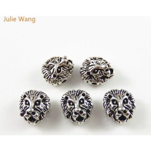 Julie Wang 20PCS Lion Head Beads Antique Color Alloy Metal Spacer Beads Necklace Pendant Bracelet Jewelry Making Accessory