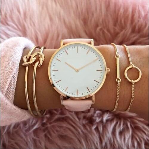 Simple Watches for Women Rose Gold Dial Leather Watchband Buckle Dress Wristwatches Sport Casual Female Clock montre femme