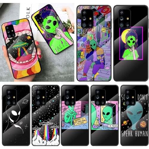 Tempered Glass Cover Aesthetics art alien space For Samsung Galaxy A91 A81 A72 A71 A52 A51 A41 A31 A21S A11 A01 Phone Case