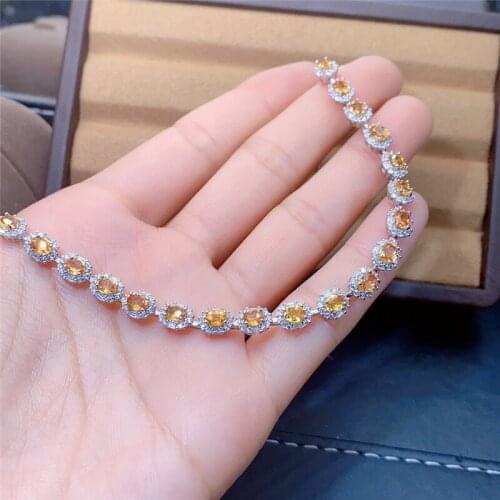 Citrine Bracelet Natural Gem Stone 925 Sterling Silver Bracelet Lucky Citrine Bracelet Full Diamond Bracelet