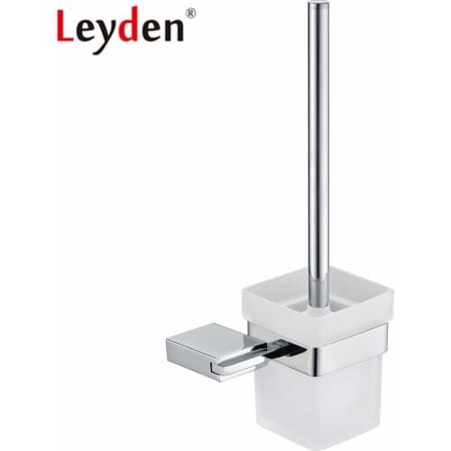Leyden 304 Stainless Steel Chrome Bathroom Toilet Brush Holder With Glass Cup Durable Wall Mounted Bathroom Accessories