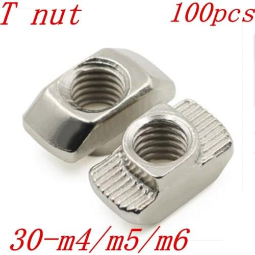 100pcs 30-M4 M5 M6 Hammer Nut t type nut bolt Nickel Plated for 3030 Aluminum Profile with Slot Groove 8mm