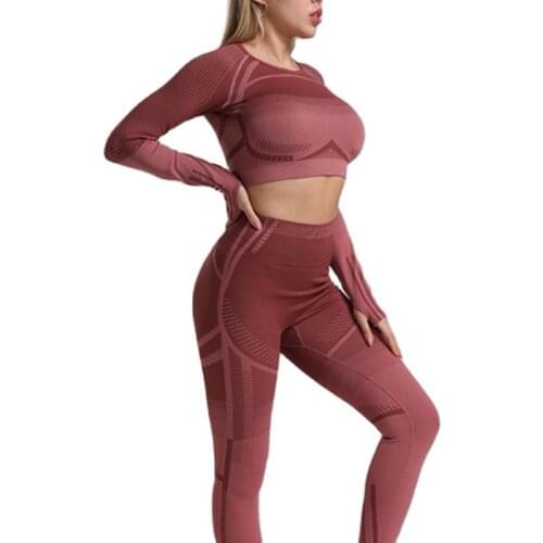 Women Seamless Gym Set Sport High Waist Leggings Push Up Pants Fitness Long Sleeve Top Workout Suit 4 Colours Gym Clothes